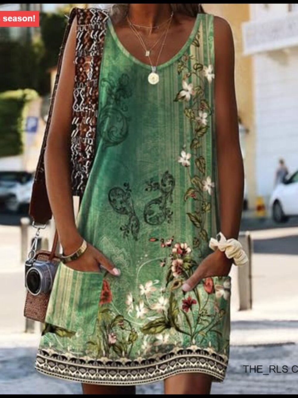 Polyester Spandex Casual Sundress with Pockets V-Neck A-Line - Picture 4 of 7